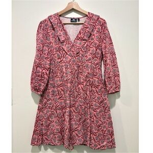 Madison Mathews || Block Print Fit‎ & Flare Mini Dress Floral Pink Small